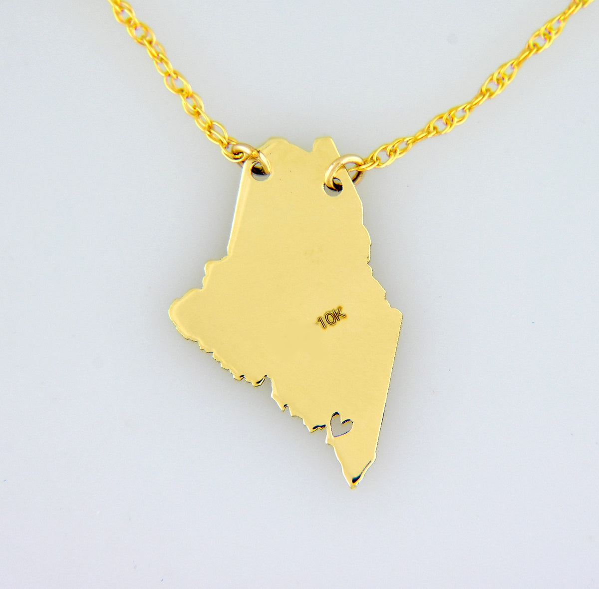 14k gold 10k gold silver maine state map necklace heart personalized city