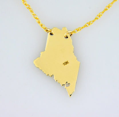 14k gold 10k gold silver maine state map necklace heart personalized city