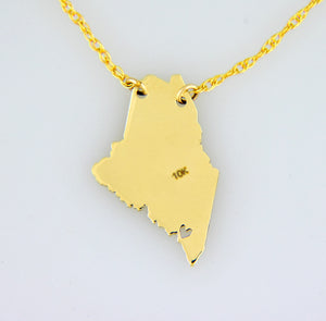 14k Gold 10k Gold Silver Maine State Map Necklace Heart Personalized City