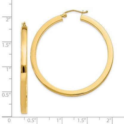 14k yellow gold square tube round hoop earrings 40mm x 3mm