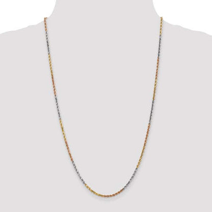 14k yellow white rose gold tri color 2.5mm diamond cut rope bracelet anklet choker necklace chain