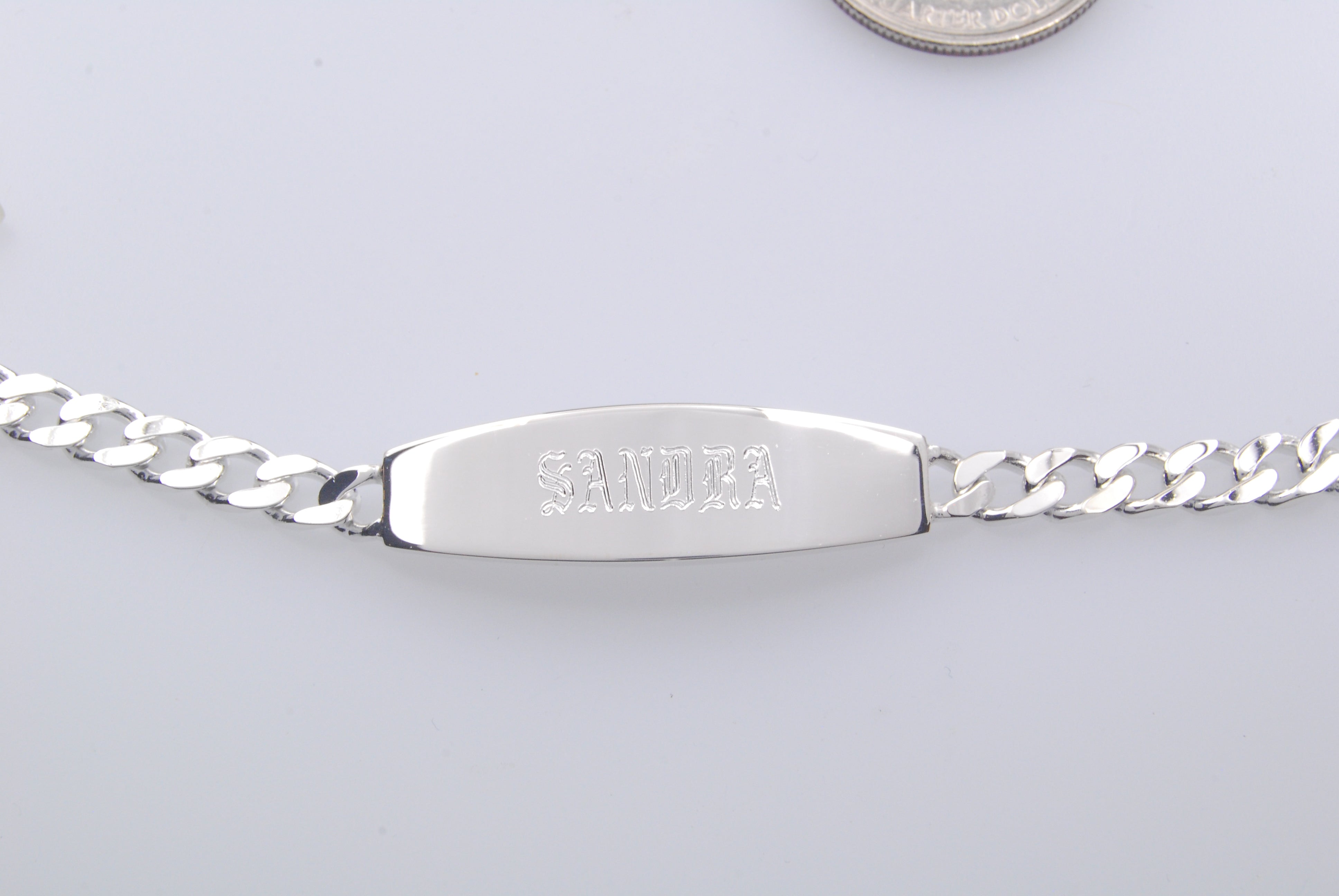 Solid Sterling Silver Engravable ID Nameplate Bracelet Engraved Personalized Monogram