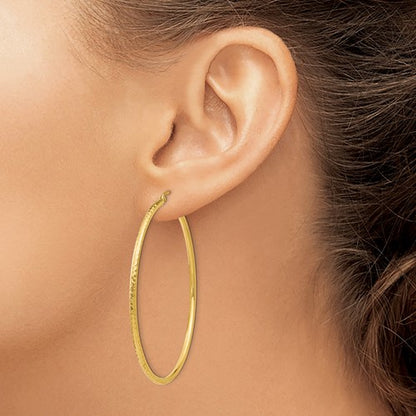14k yellow gold diamond cut classic round hoop earrings 55mm x 2mm