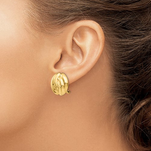 14k yellow gold swirl design non pierced clip on omega back earrings