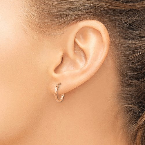 14k rose gold fancy twisted hoop earrings 12mm x 2mm