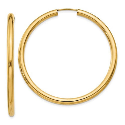 14k yellow gold round endless hoop earrings 45mm x 2.75mm