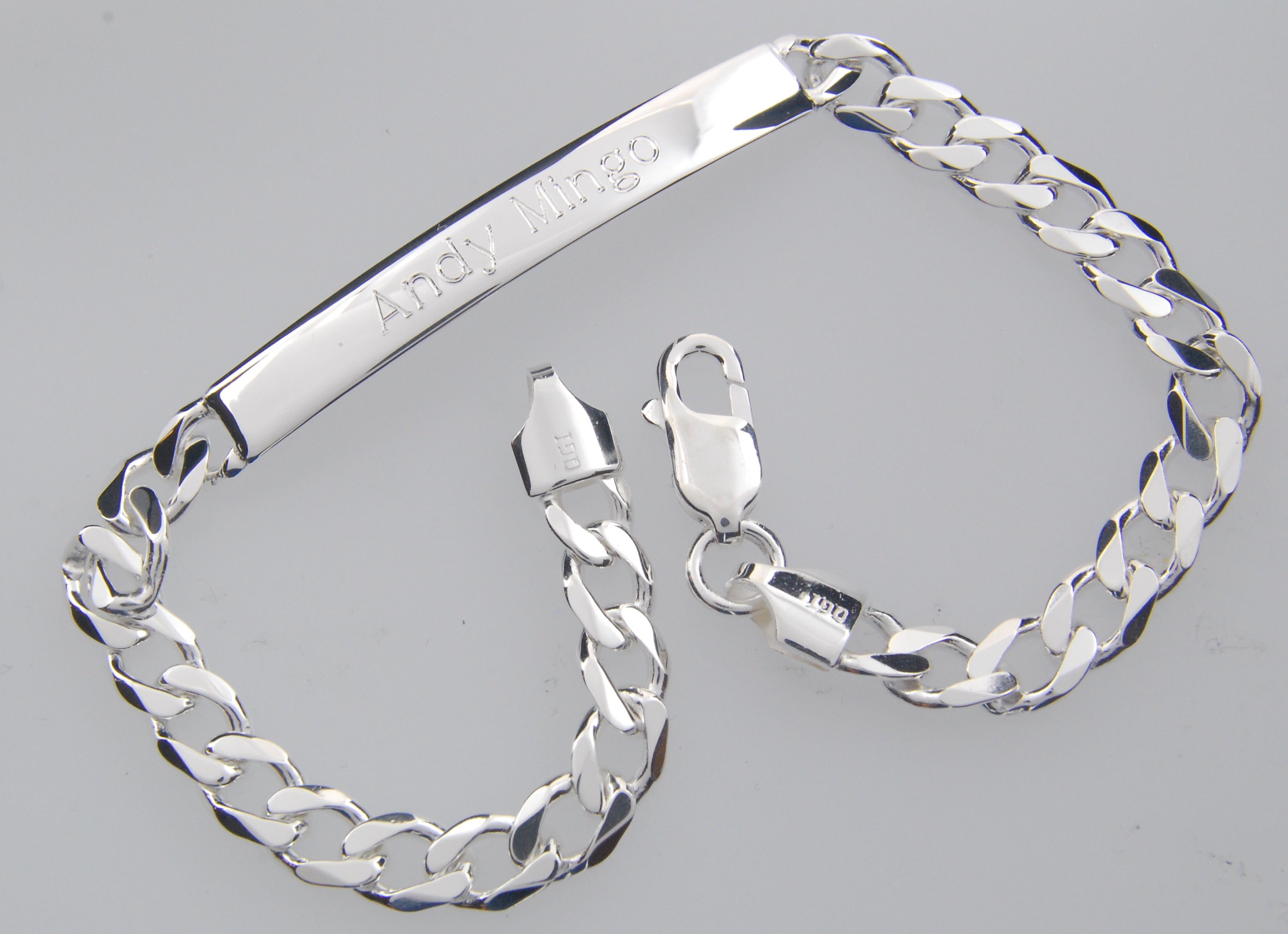 Solid Sterling Silver Engravable Curb Link ID Bracelet Engraved  Personalized Name Initials Dates