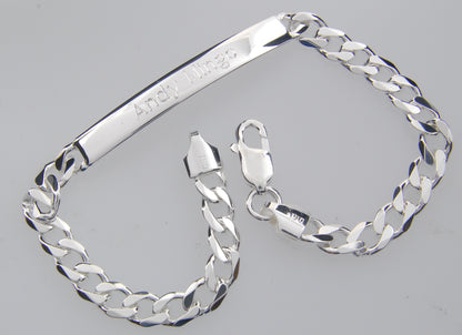 solid sterling silver engravable curb link id bracelet engraved personalized name initials dates