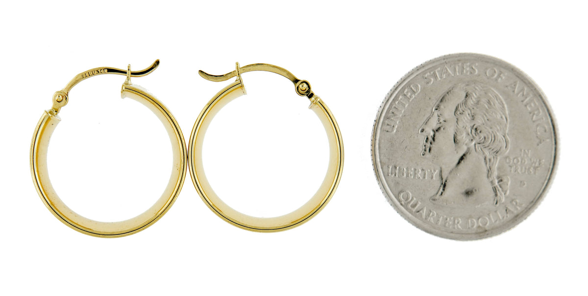 14k yellow gold round square tube hoop earrings 18mm x 7mm