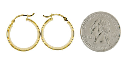 14k yellow gold round square tube hoop earrings 18mm x 7mm