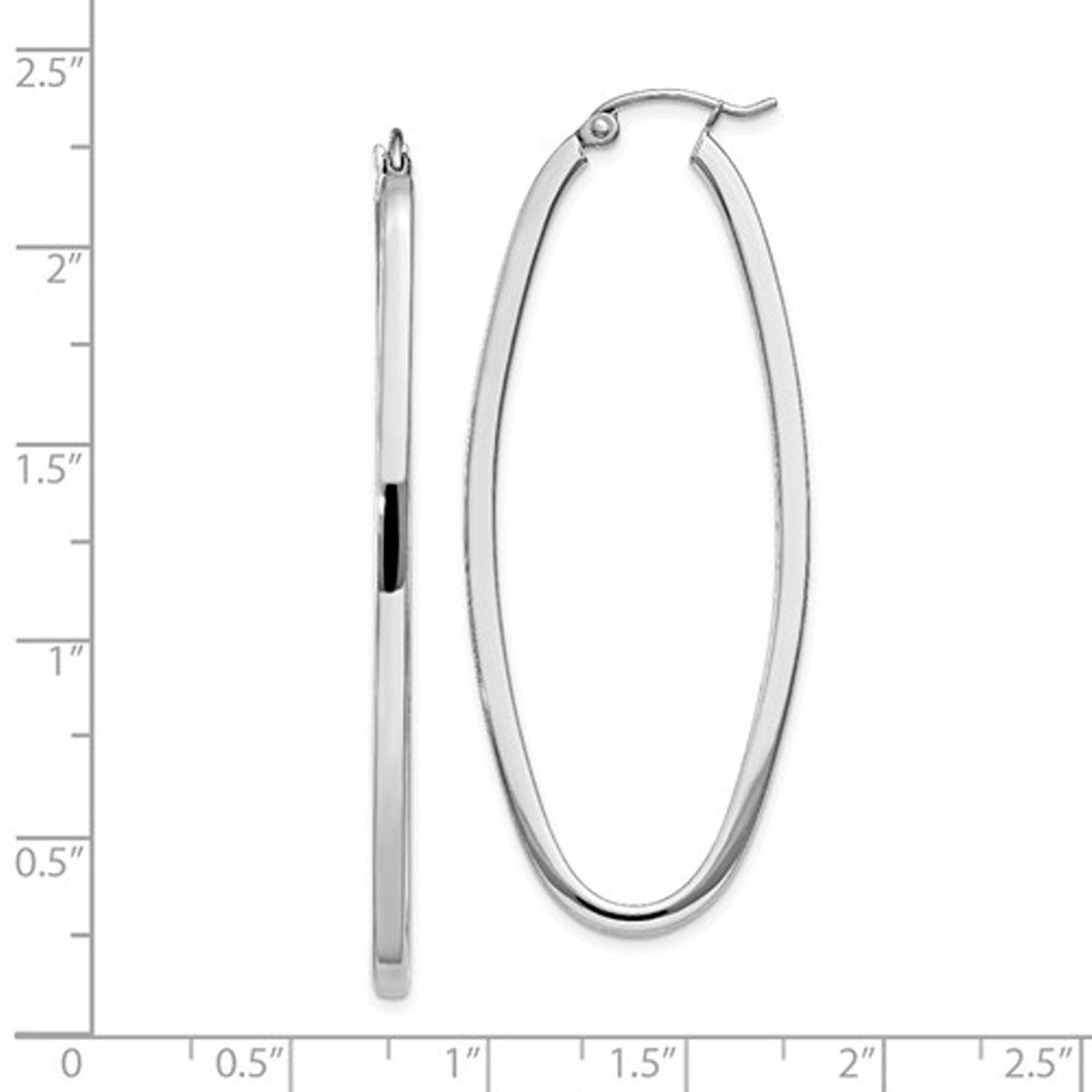 14k white gold classic large oval hoop earrings 50mm x 21mm x 2mm