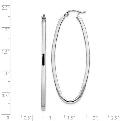 14k white gold classic large oval hoop earrings 50mm x 21mm x 2mm