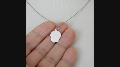 14k White Gold 13mm Boy Head Silhouette Disc Pendant Charm Engraved Personalized