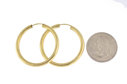 14k yellow gold round endless hoop earrings 35mm x 2.75mm