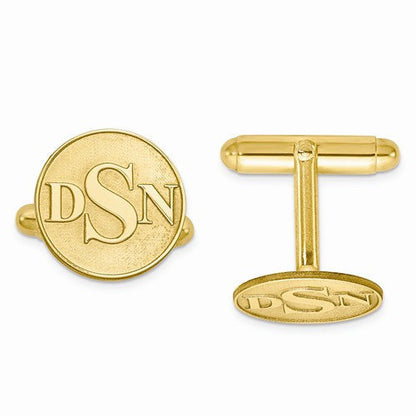 14k yellow gold 14k white gold sterling silver round cufflinks cuff links personalized monogram
