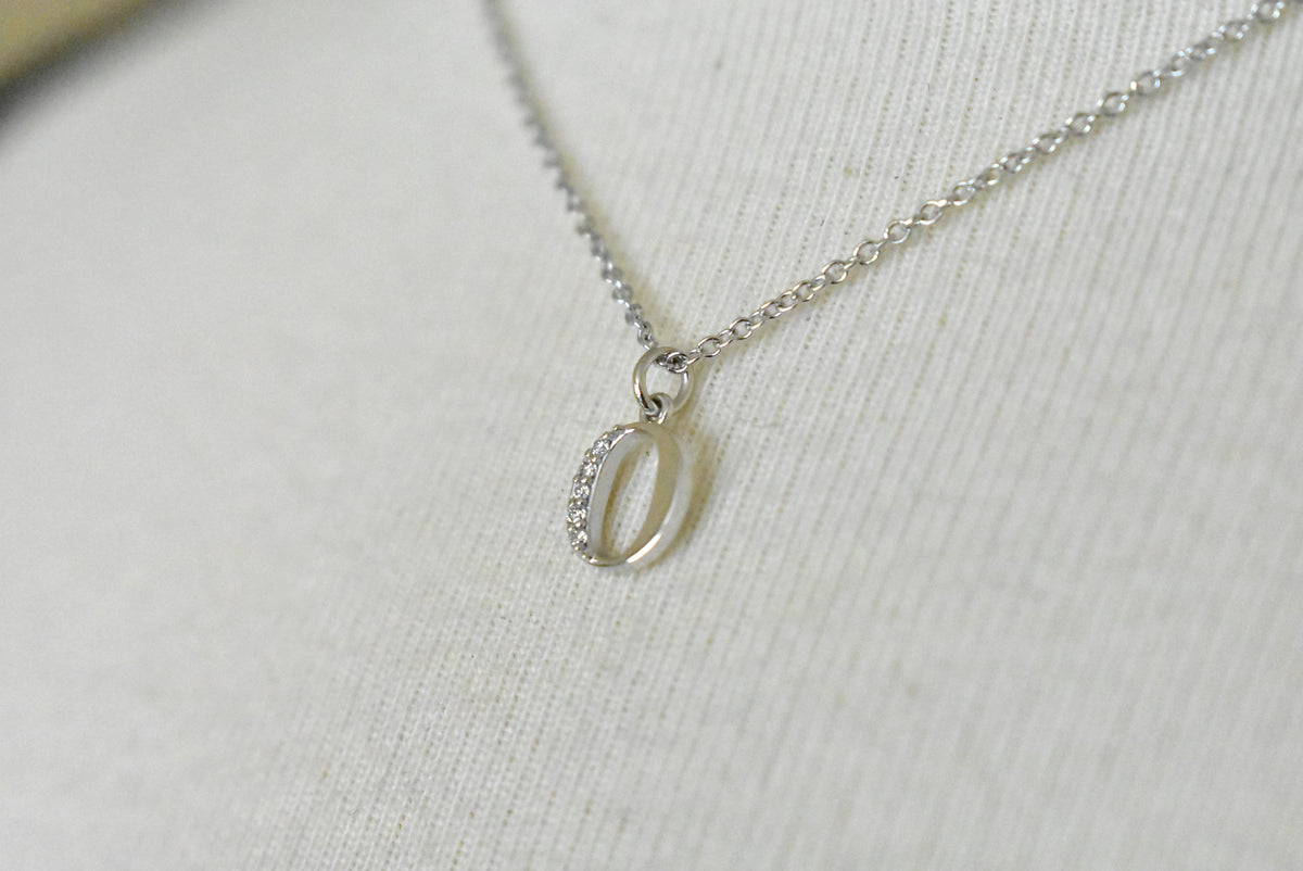 14k yellow rose white gold .03 ctw diamond tiny petite lowercase letter o initial alphabet pendant charm necklace
