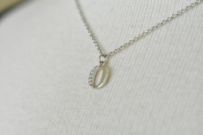 14k yellow rose white gold .03 ctw diamond tiny petite lowercase letter o initial alphabet pendant charm necklace