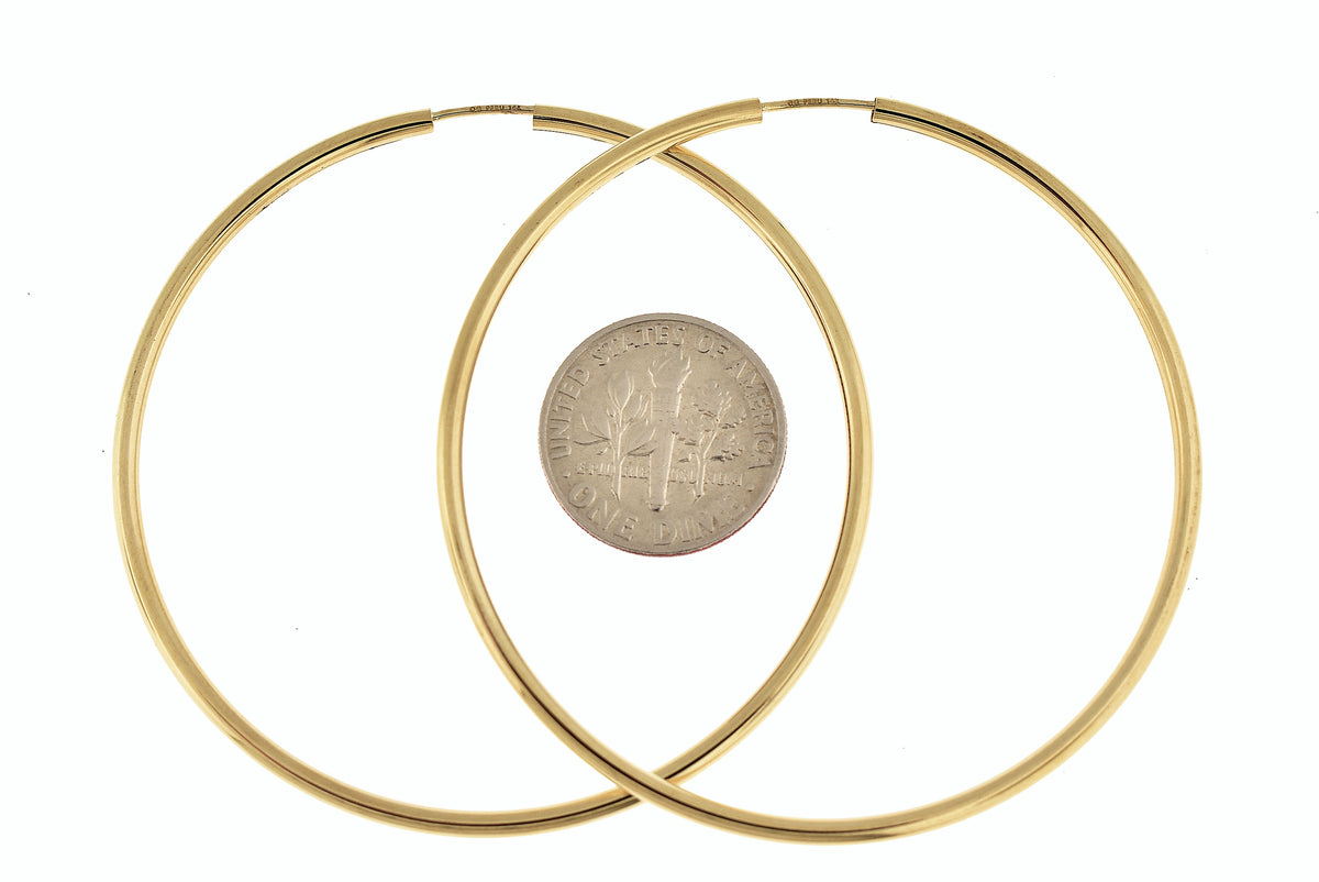 14k yellow gold round endless hoop earrings 55mm x 2mm