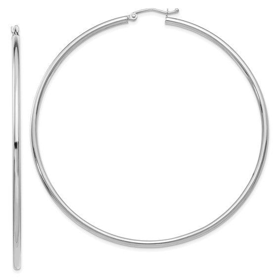 14k White Gold Large Classic Round Hoop Earrings 66mm x 2.5mm