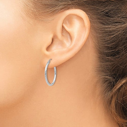14k white gold diamond cut round hoop earrings 24mm x 2mm