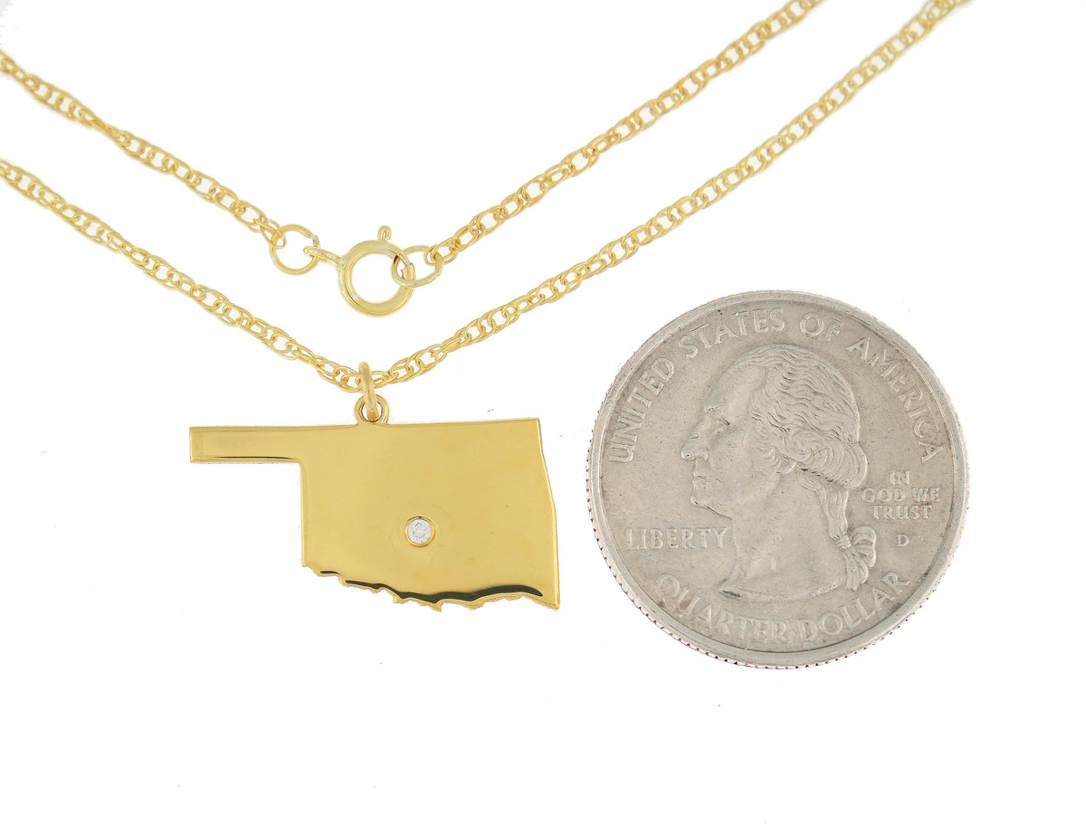 14k 10k yellow rose white gold diamond silver oklahoma ok state map personalized city necklace