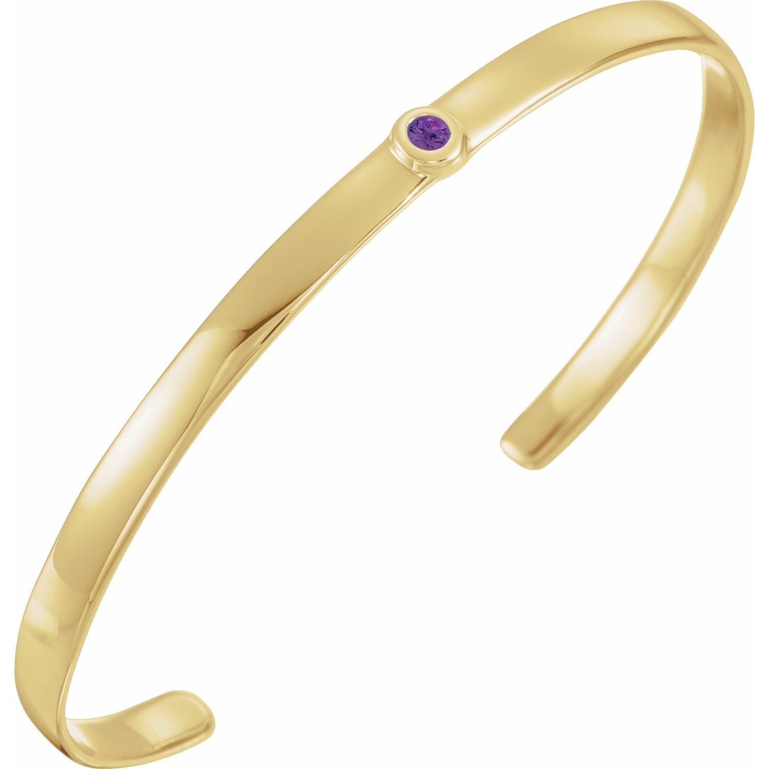 14K Yellow White Rose Gold or Sterling Silver Amethyst Cuff Bangle Bracelet