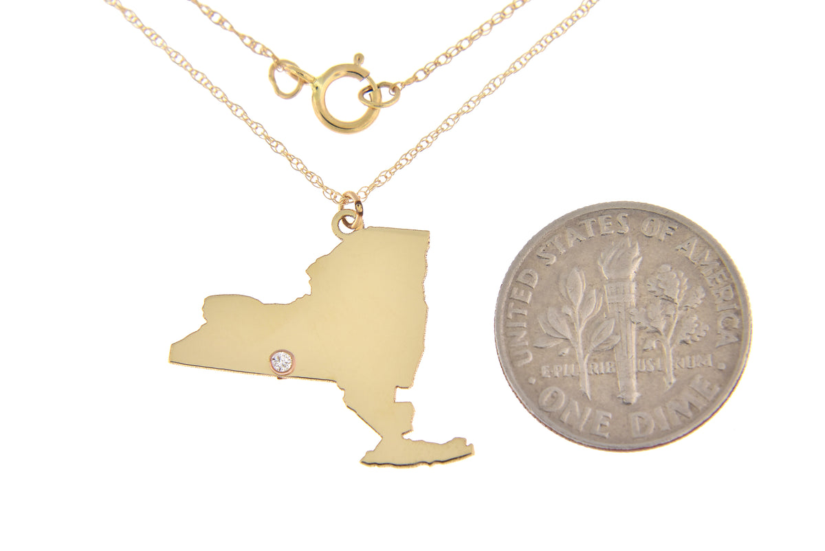 14k 10k yellow rose white gold diamond silver new york ny state map personalized city necklace