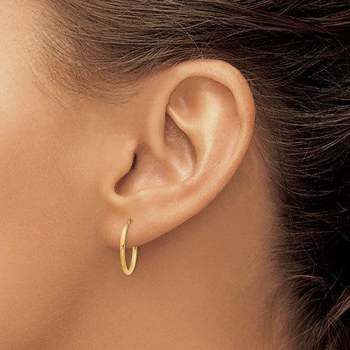 14k yellow gold round endless hoop earrings 15mm x 1.25mm