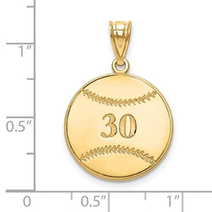 14k 10k Gold Sterling Silver Baseball Personalized Engraved Pendant