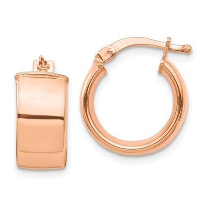 14k rose gold round square tube hoop earrings 14mm x 7mm
