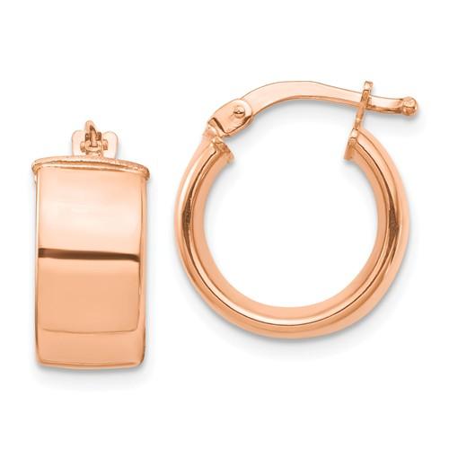14k rose gold round square tube hoop earrings 14mm x 7mm