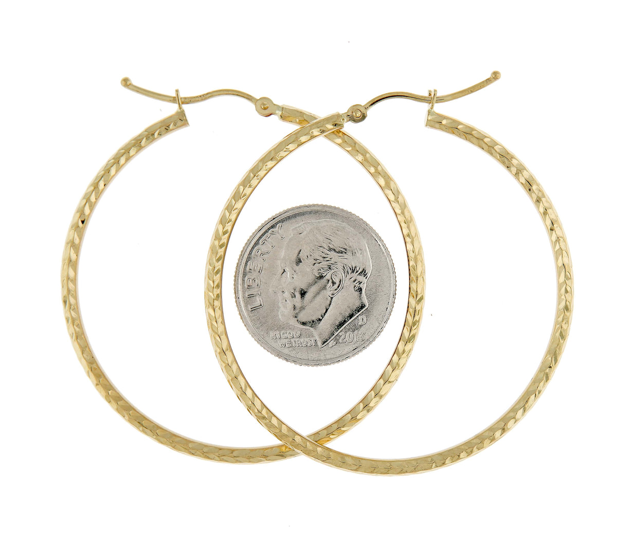 14k yellow gold diamond cut classic round hoop earrings 40mm x 2mm