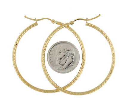 14k yellow gold diamond cut classic round hoop earrings 40mm x 2mm