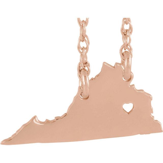 14k gold 10k gold silver virginia va state map necklace personalized