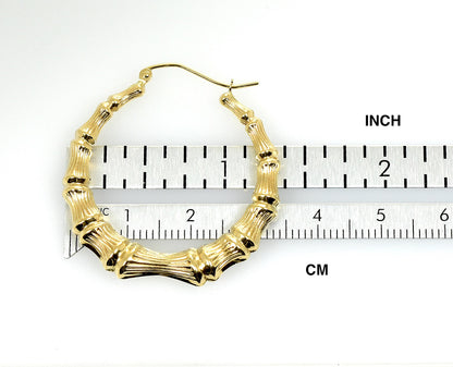 14k yellow gold bamboo hoop earrings 33mm