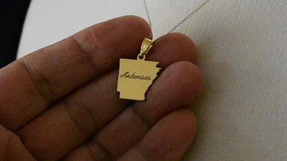 14K Gold or Sterling Silver Arkansas AR State Pendant Charm Personalized Monogram