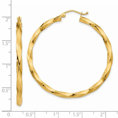 14k yellow gold twisted modern classic round hoop earrings 45mm x 3mm