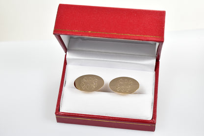 14k yellow gold oval cufflinks cuff links engraved personalized monogram