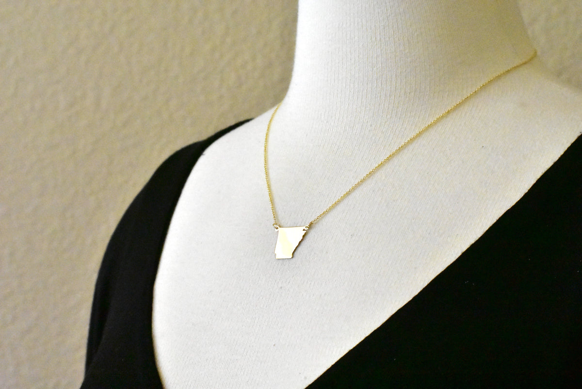 14k gold or sterling silver arkansas ar state necklace personalized monogram