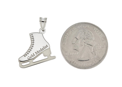 14k gold sterling silver ice skating skates disc pendant charm custom made engraved personalized