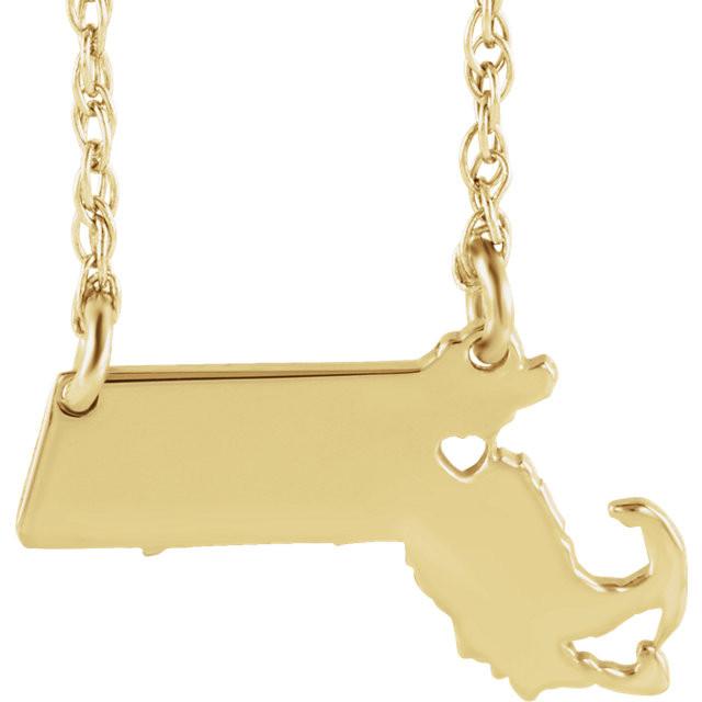 14k gold 10k gold silver massachusetts state map necklace heart personalized city