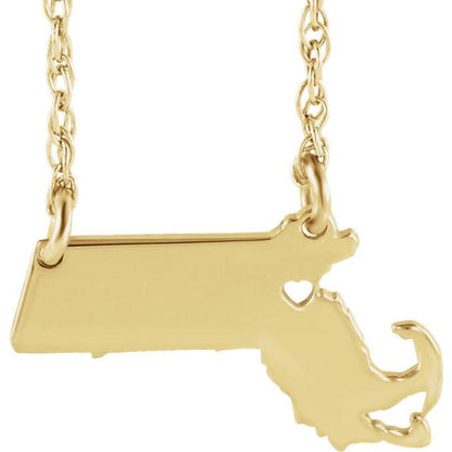14k gold 10k gold silver massachusetts state map necklace heart personalized city