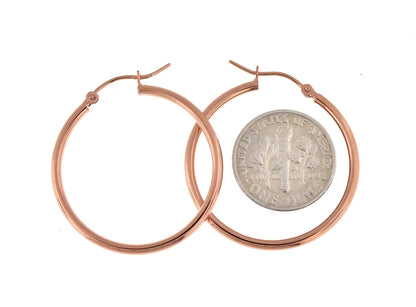 14k rose gold classic round hoop earrings 30mm x 2mm