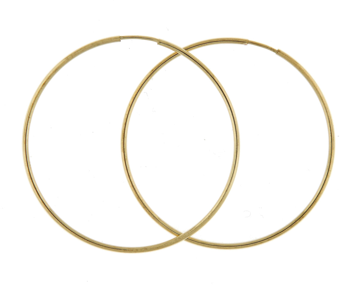 14k yellow gold round endless hoop earrings 40mm x 1.25mm