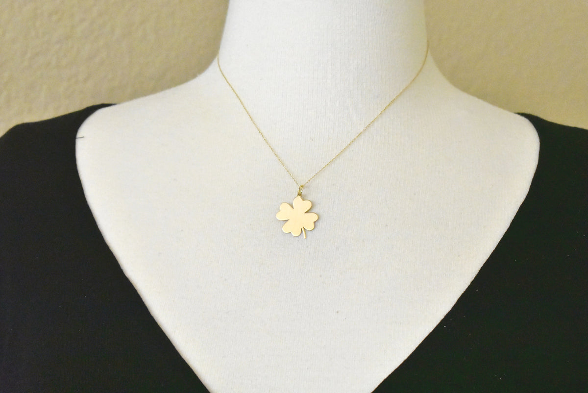 14k yellow gold clover shamrock pendant charm engraved personalized monogram