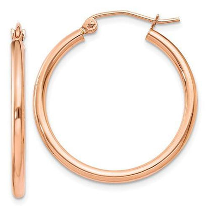 14k rose gold classic round hoop earrings 25mm x 2mm