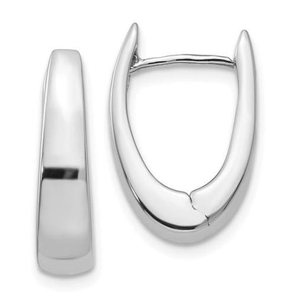 14k white gold classic huggie hinged hoop earrings 17mm x 11mm x 4mm