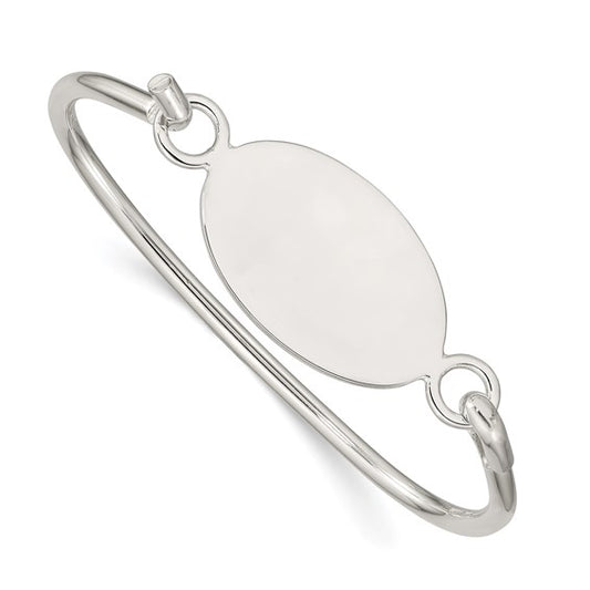 sterling silver oval id plate bangle bracelet custom engraved personalized name initials monogram