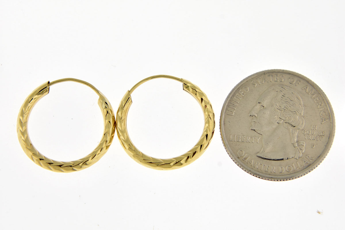 14k yellow gold diamond cut classic endless hoop earrings 18mm x 3mm