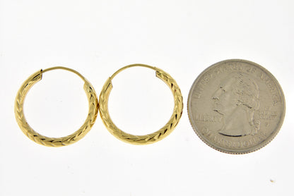 14k yellow gold diamond cut classic endless hoop earrings 18mm x 3mm